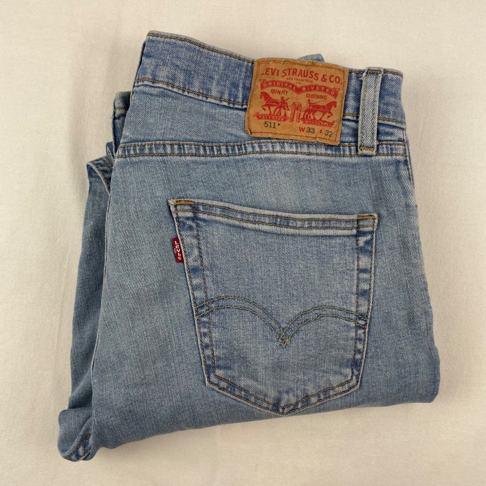 Levis 511 Slim Fit Jeans Mens 33x32 Light Wash Blue Denim 04511-4986